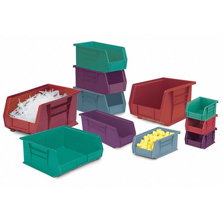 Akro-Mils 75 lb Hang & Stack Storage Bin, Plastic, 16 1/2 in W, 7 in H, 14 3/4 in L, Purple 30250PURPL