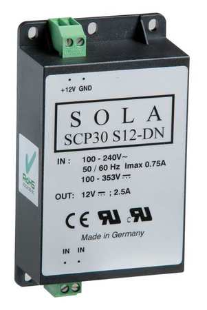 SOLAHD DC Power Supply, 100/375V DC; 85/264V AC, 12V DC, 30W, 2.5A, DIN Rail/Chassis SCP30S12DN