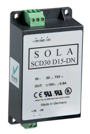 SOLAHD DC Power Supply, 20/72V DC, 48V DC, 30W, 0.6A, DIN Rail/Chassis SCD30S48DN