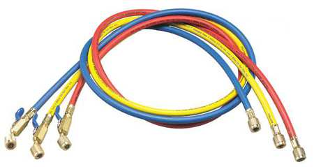 Yellow Jacket Manifold Hose Set, Low Loss, Connection Size 1/4 in Female, 0 Deg Angle, Number of Hoses 3, 60 in L 29985