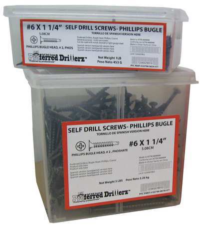 Zoro Select Self Drill Screw, #8 x 3 in, Zinc Plated Steel Bugle Head Phillips Drive, 1400 PK 636370-BR