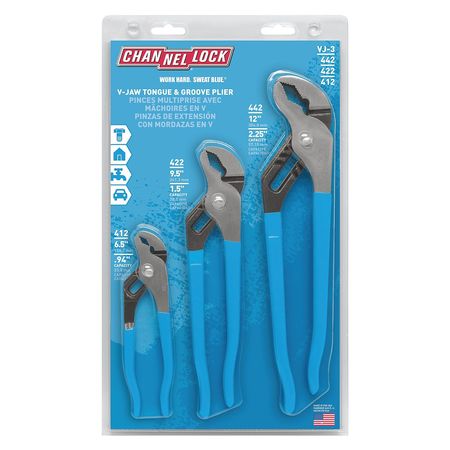 Channellock 3 Piece Plastic Grip Tongue and Groove Plier Set Dipped Handle VJ-3