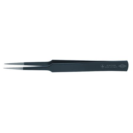 KNIPEX Tweezers, ESD, Straight, 5-1/4 In, SS, Black 92 28 72 ESD