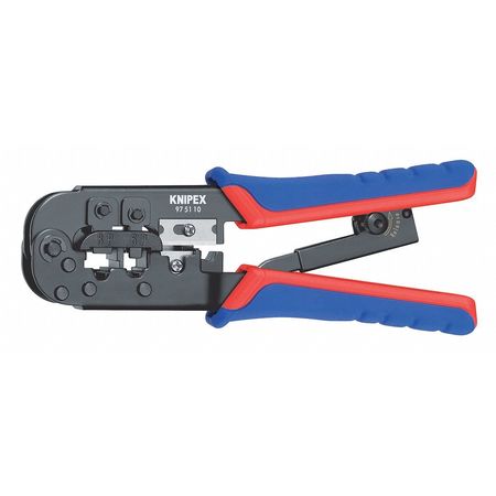 Knipex 7 1/2 in Crimper RJ-11/12 (6-Poles) 9.65mm, RJ-45 (8-Poles) 11.68mm 97 51 10