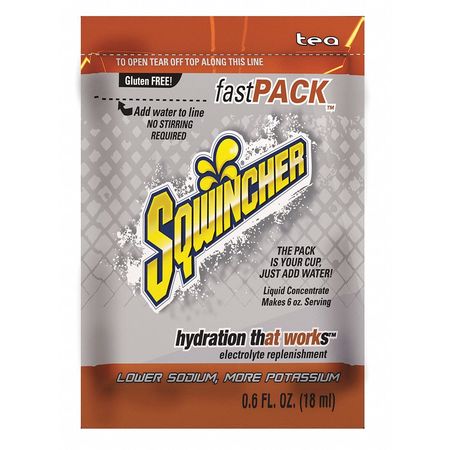 Sqwincher Sports Drink Mix, 0.6 oz., Liquid Concentrate, Regular, Tea, 50 PK 159015306