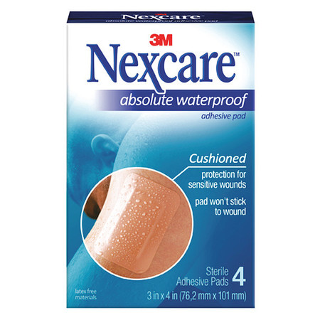 NEXCARE Gauze Pad, Waterproof, Adhesive, PK12 AWP34