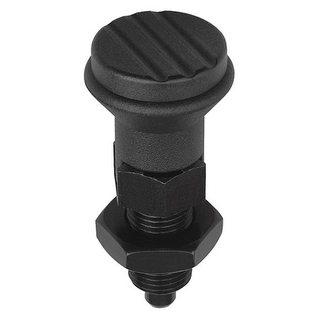 KIPP Indexing Plunger D1= 3/8-16, D=5, Style D, Lockout Type w Locknut, Steel Hardened, Knob Plastic K0339.4005A4