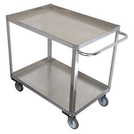ZORO SELECT Stainless Steel Corrosion-Resistant Utility Cart with Lipped Metal Shelves, Flat, 2 Shelves 11A466