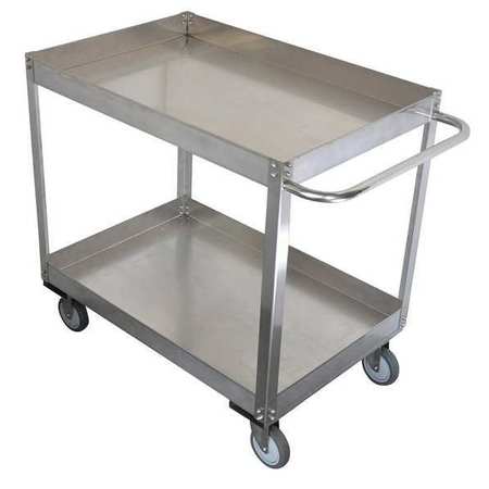 ZORO SELECT Corrosion-Resistant Utility Cart with Deep Lipped Metal Shelves, Stainless Steel, Flat, 2 Shelves 11A470