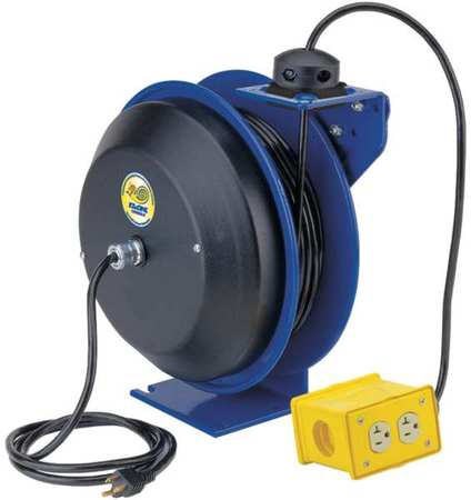 Safety Series Spring Rewind Power Cord Reel: Quad Industrial Receptacle, 50' Cord, 12 AWG