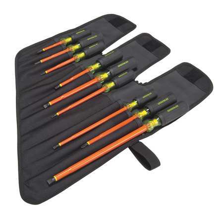 GREENLEE Insulated Screwdriver Set, Slotted/Phillips, 9 pcs 0153-01-INS