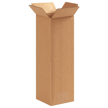 Zoro Select Tall Corrugated Boxes, 4" x 4" x 12", Kraft, 25/Bundle 11R266