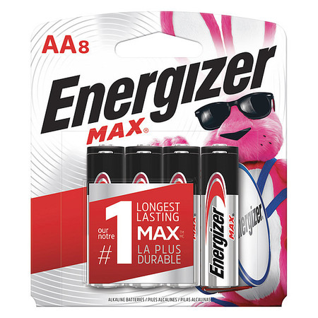 ENERGIZER Max AA Alkaline Battery, 8 PK E91MP-8