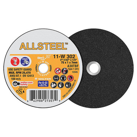 WALTER SURFACE TECHNOLOGIES Allsteel Mini Cut-Off Wheels, 3" x 1/32 11W302