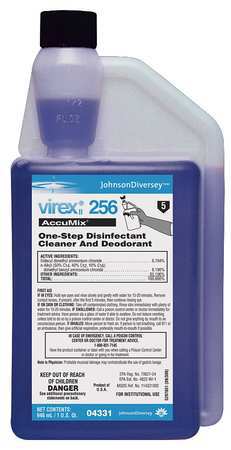 DIVERSEY Cleaner and Disinfectant Concentrate, 32 oz. Bottle, Unscented, Blue 04331.