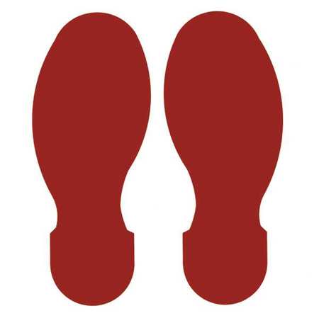 Brady Floor Marking Tape, Foot Shape, Red, PK10 104406