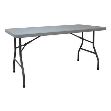 ZORO SELECT Rectangle Folding Table, 30" W, 60" L, 29" H, Blow Molded Polyethylene Top, Gray 12F624