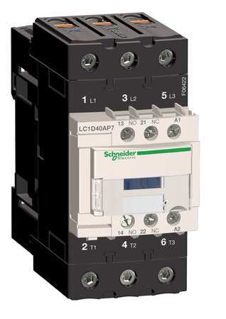 Schneider Electric IEC Magnetic Contactor, 3 Poles, 208 V AC, 40 A, Reversing: No LC1D40ALE7