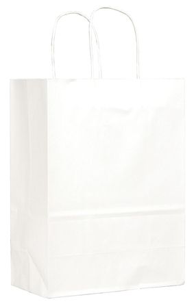 ZORO SELECT Missy White Shopping Bag Flat Bottom, Twist Handle, Pk250 84641