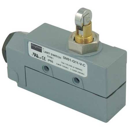 DAYTON Limit Switch, Cross Roller, Plunger, SPDT, 15A @ 480V AC, Actuator Location: Top 12T908