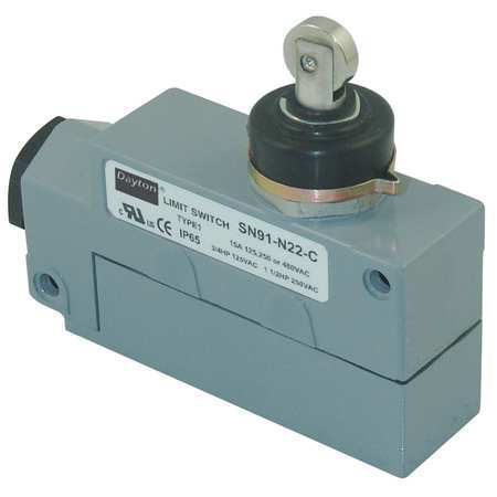 DAYTON Limit Switch, Cross Roller, Plunger, SPDT, 15A @ 480V AC, Actuator Location: Top 12T917