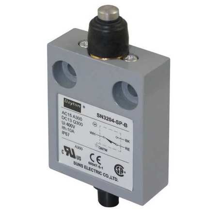 DAYTON Limit Switch, Plunger, SPDT, 10A @ 300V AC, Actuator Location: Top 12T932