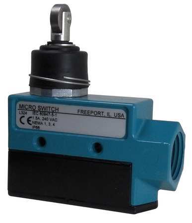 HONEYWELL Limit Switch, Cross Roller, Plunger, 1NC/1NO, 15A @ 600V AC, Actuator Location: Top BZE6-2RN81