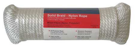 ZORO SELECT Rope, Nylon, Braided, 5/16 In. dia., 100ft L 12U276