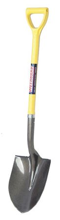 WESTWARD 14 ga Round Point Shovel, Steel Blade, 27 in L Natural Fiberglass Handle 12V170