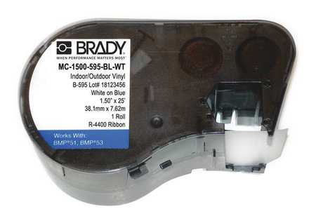Brady Label Cartridge, White/Blue, Vinyl MC-1500-595-BL-WT