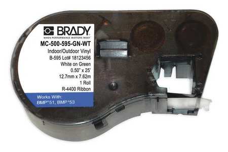 Brady Label Cartridge, White/Green, Vinyl MC-500-595-GN-WT
