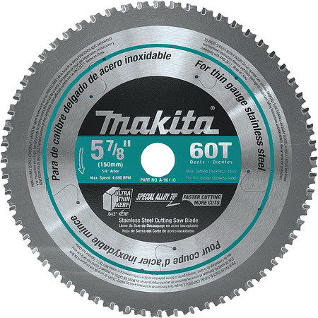 Makita 5-7/8" 60T Carbide-Tipped Saw Blade, Stainless A-96110