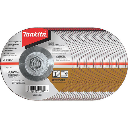 Makita Grinding Wheel, Hubbed, 36 Grit, 6" A-96001