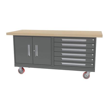 GREENE MANUFACTURING Six Drawer/Double Door Mobile Bench, 72" W, 34" Height MG-600.M.HD