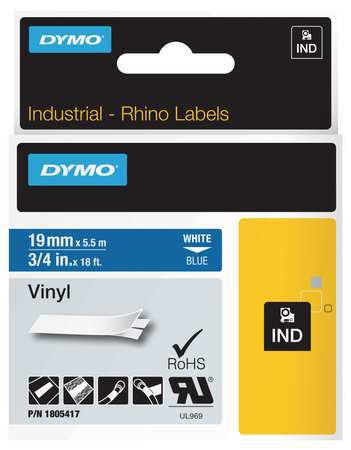 Dymo Label Tape Cartridge, White/Blue, Labels/Roll: Continuous 1805417
