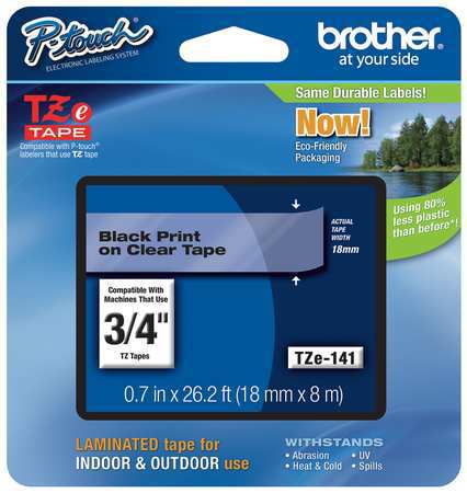 Brother Adhesive TZ Tape (R) Cartridge 0.70"x26-1/5ft., Black/Clear TZe141