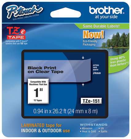 Brother Adhesive TZ Tape (R) Cartridge 15/16"x26-1/5ft., Black/Clear, Width: 29/32 in TZe151