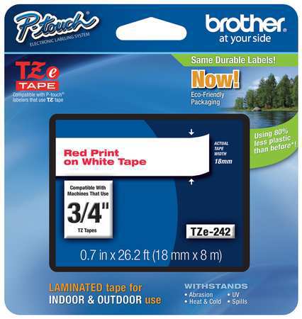 Brother Adhesive TZ Tape (R) Cartridge 0.70"x26-1/5ft., Red on White TZe242