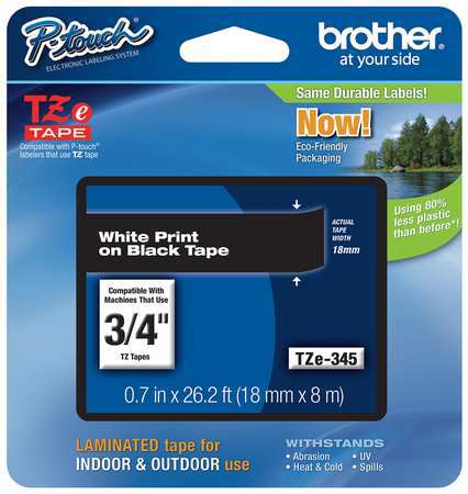 Brother Adhesive TZ Tape (R) Cartridge 0.70"x26-1/5ft., White/Black TZe345