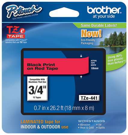 BROTHER Adhesive TZ Tape (R) Cartridge 0.70"x26-1/5ft., Black/Red TZe441