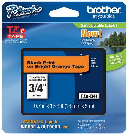 Brother Adhesive TZ Tape (R) Cartridge 0.70"x26-1/5ft., Black/Fluorescent Orange TZeB41
