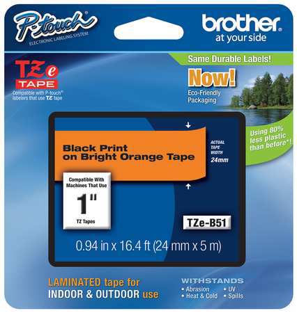 Brother Adhesive TZ Tape (R) Cartridge 15/16"x26-1/5ft., Black/Fluorescent Orange TZeB51