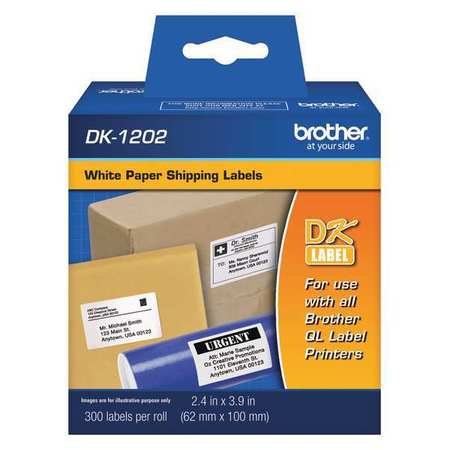 BROTHER Printer Label, Black/White, Labels/Roll: 300 DK1202