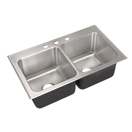 JUST MANUFACTURING Drop-In Sink, Drop-In Mount, 3 Hole, Stainless steel Finish DLX2237A3-J