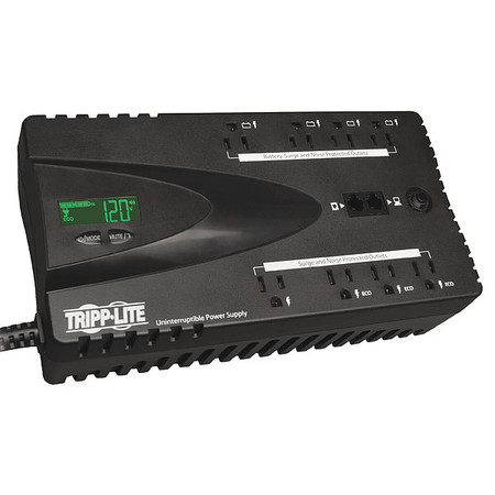 Tripp Lite UPS System, 650VA, 8 Outlets, Desktop/Tower, Out: 115V AC , In:120VAC ECO650LCD
