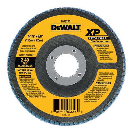 Dewalt Flap Disc, Dia. 4.5In, AH 7/8In, 80 Grit DW8252