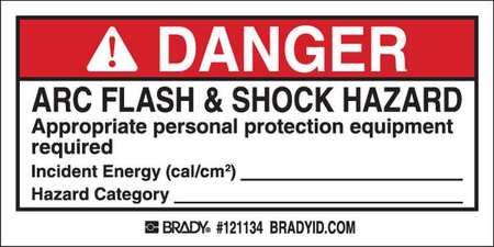 BRADY Arc Flash Label, 2 In. H, 4 In. W, PK100 121134
