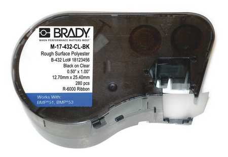 BRADY Label Cartridge, Black/Clear, Labels/Roll: 280 M-17-432-CL-BK