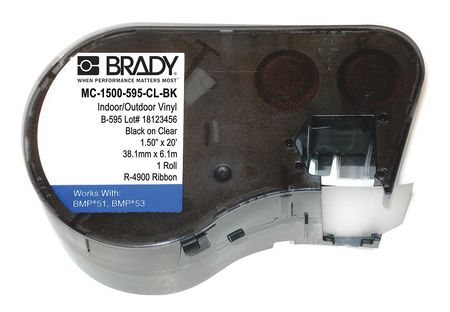 Brady Label Cartridge, Black/Clear, Vinyl MC-1500-595-CL-BK