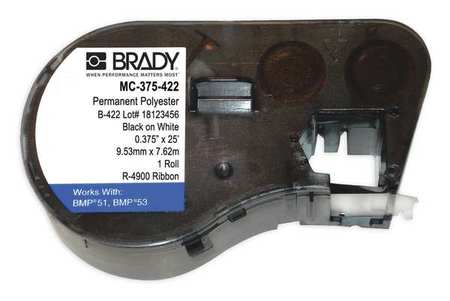 Brady Label Cartridge, Black/White, 3/8 In. W MC-375-422